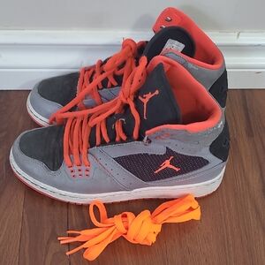 Jordan Kids Gray and Orange Sneakers.